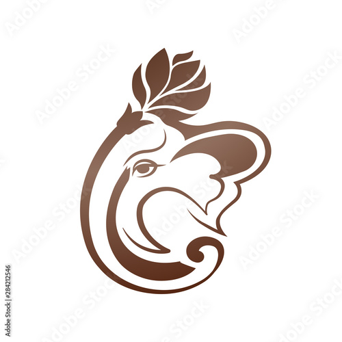 Abstract elephant vector logo design. Creative linear animal gold logotype