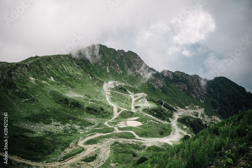mountains in Krasnaya Polyana, sky, peaks, trails