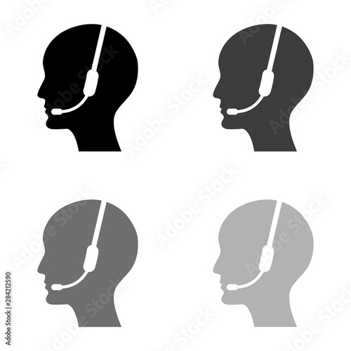 .Operator in headset - black vector icon