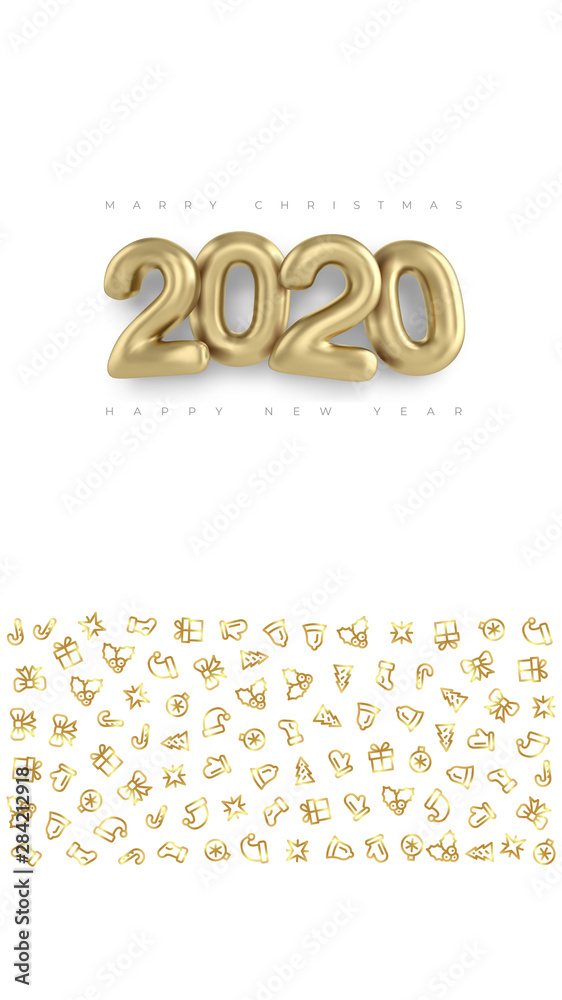 Happy new year 2020 banner with golden sand and ornaments