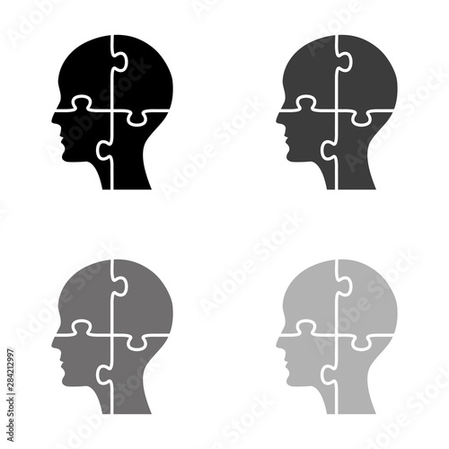 .People head with puzzles elements - black vector icon