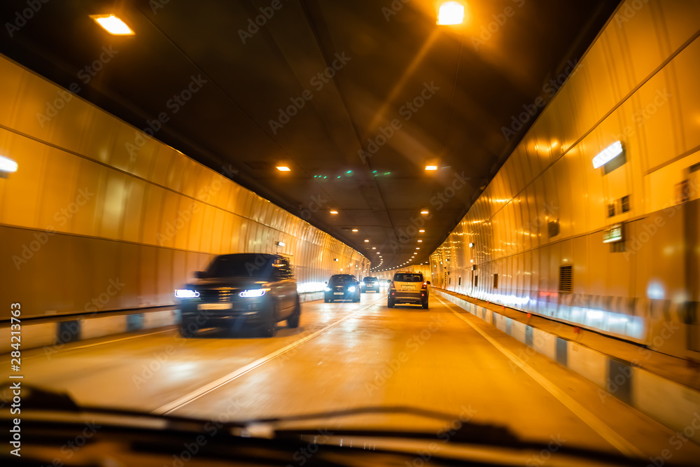 by car into the tunnel