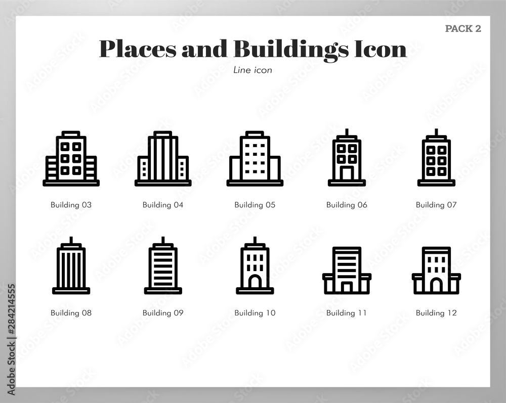 Places and buildings icons Line pack