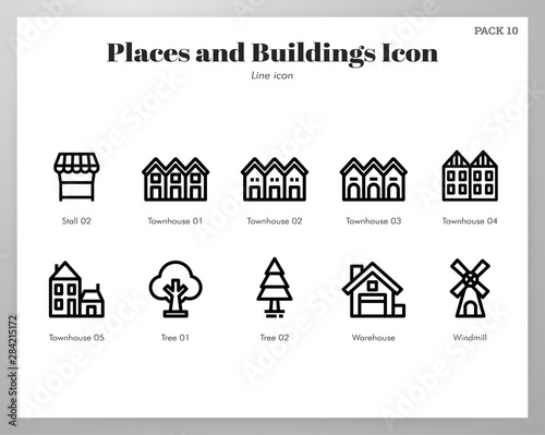 Places and buildings icons Line pack