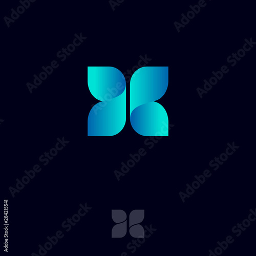 X logo consist of blue ribbons. X origami monogram like butterfly. Network, Web Icon. Ui Design.