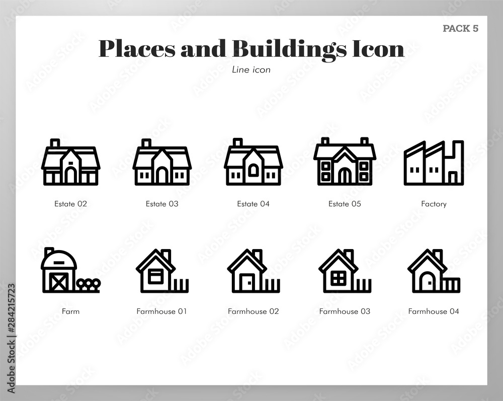 Places and buildings icons Line pack