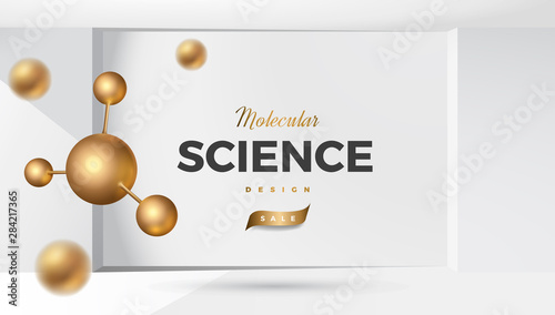 3d molecules vector design. Science abstract background with molecular structure. Atoms model illustration, scientific banner for medicine, biology, chemistry or physics template photo
