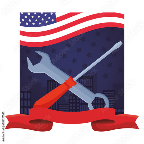 Construction tools crossed cartoon symbol