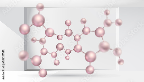 3d molecules vector design. Science abstract illustration background with molecular structure. Atoms model, scientific banner for medicine, biology, chemistry or physics template