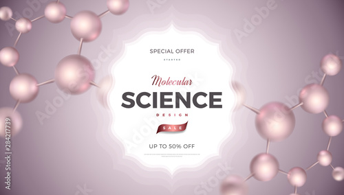 3d molecules vector design. Science abstract illustration background with molecular structure. Atoms model, scientific banner for medicine, biology, chemistry or physics template