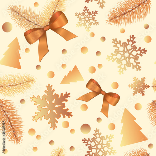 Winter seamless pattern with sparkles, Christmas trees, snowflakes, gifts, bows. pattern fills, surface textures, fabric prints.Eps 10