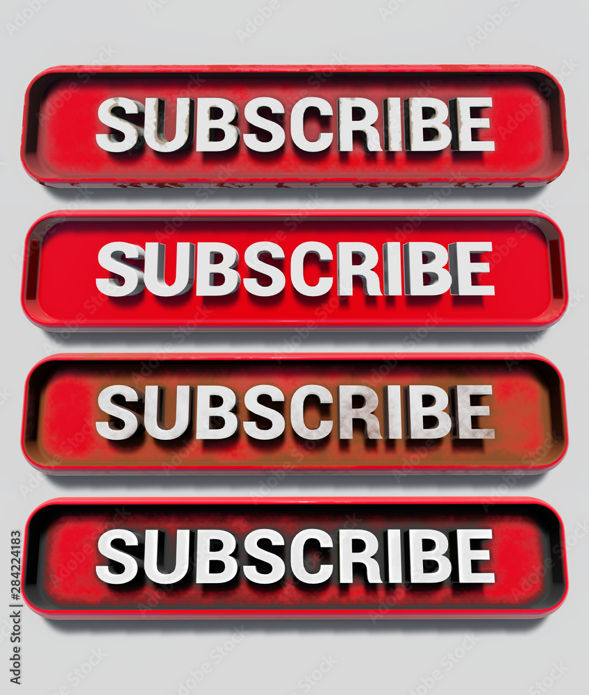 Subscribe button 4 different versions 3D rendering Subscribe button 4 different versions 3D rendering