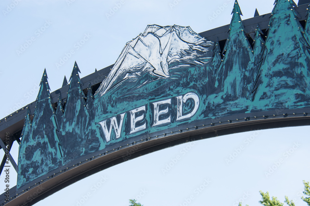 JULY 5 2019 WEED, CALIFORNIA Close up of the Weed arch,