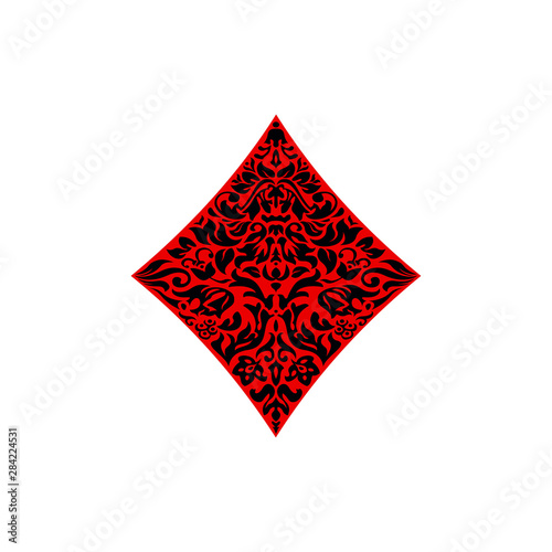 Poker playing card suit Diamonds design shape single icon. Diamonds suit of playing card used for ace in Las Vegas royal casino. Single icon pattern isolated on white. Ornament drawing pic for tattoo