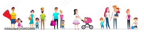 Banner Character Collection Family Walk Cartoon.