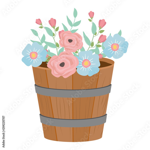 Flowers and leaves inside barrel vector design