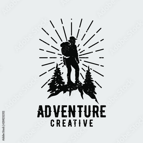 vintage adventure male hiking logo vector icon design illustration