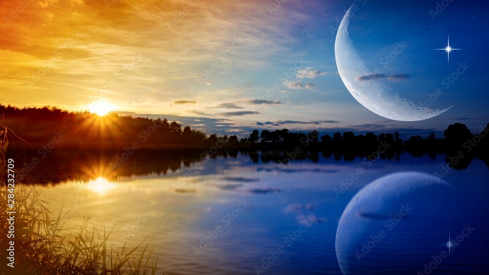 the romantic moon over water