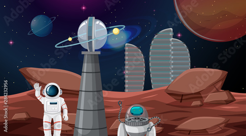 Astronaut in space city