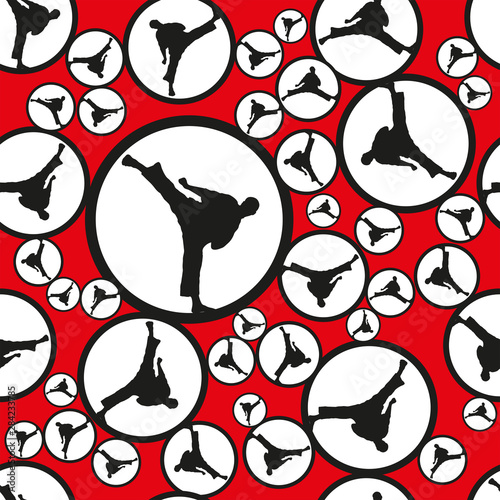 Seamless Texture Pattern Karate Fighter presswall. Vector, EPS.