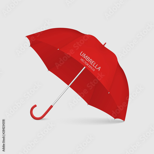 Vector 3d Realistic Render Red Blank Umbrella Icon Closeup Isolated on White Background. Design Template of Opened Parasol for Mock-up, Branding, Advertise etc. Front View