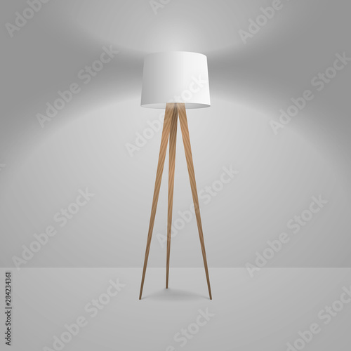 Vector 3d Realistic Render Illuminated Lamp Closeup. Floor Lamp. Template of Electric Torchere for Interior Design, Energy Furniture. Home Equipment in Simple Modern Style