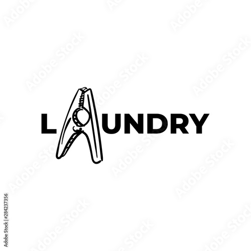 clothespins for A letter for laundry logo design template inspiration