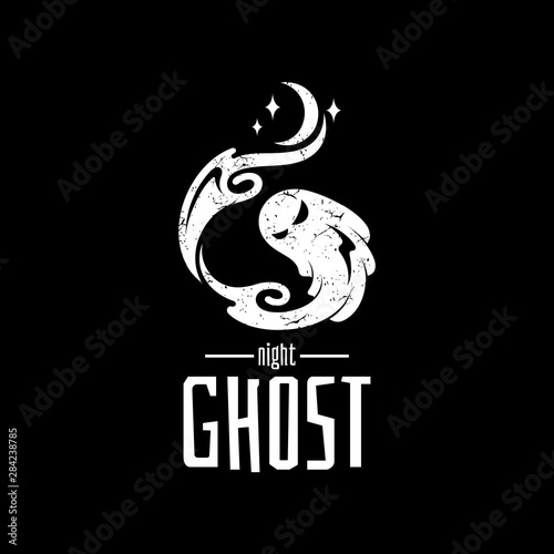 letter G for ghost logo, rustic/grunge flat style, nightmare/spooky night vector illustration, Halloween/horror symbol, creative design