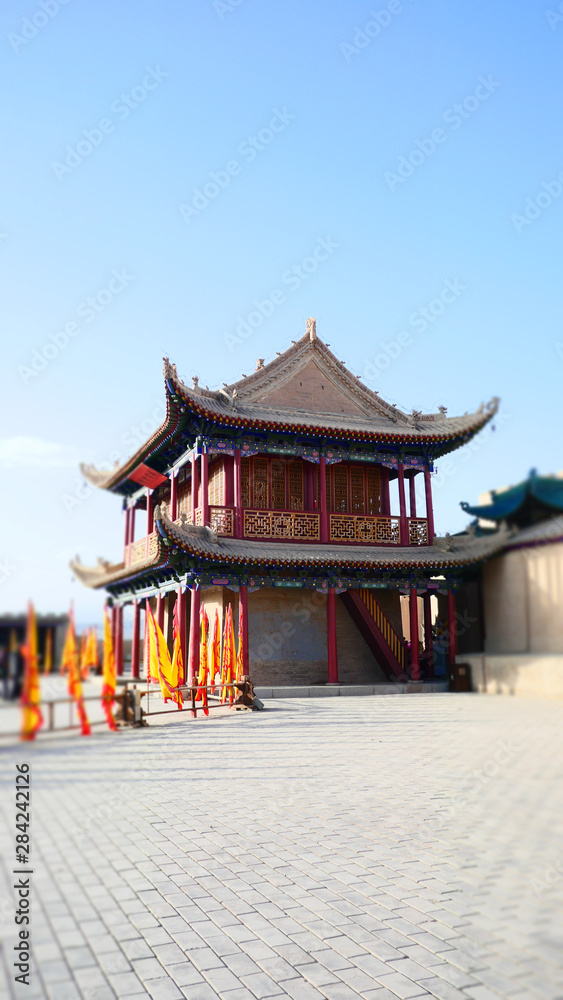 Shot of Ancient Chinese temple pagoda castle palace