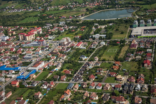 ROMANIA Bistrita ,Panoramic view from the plane,The Lake,august 2019