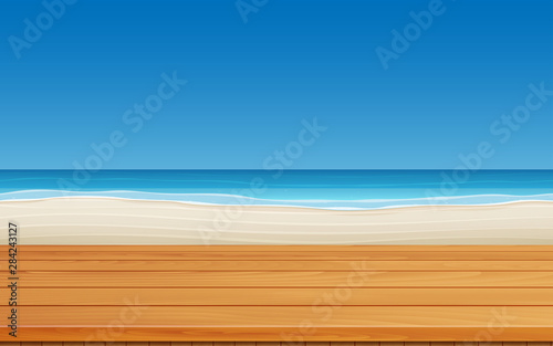 blank wooden table on the beach in the daytime