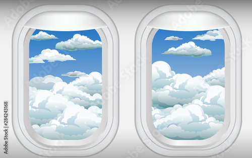 view of clouds on the blue sky at the windows of the plan