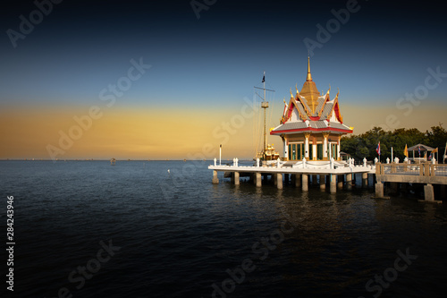 Thai Temple on a Pier in Bang Tabun  Thailand.