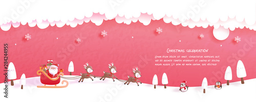 Christmas card in paper cut style. Vector illustration