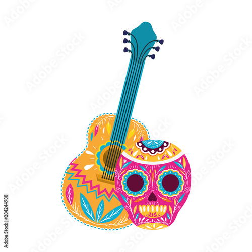 mexican skull with guitar icon