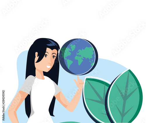 Isolated planet and woman avatar design