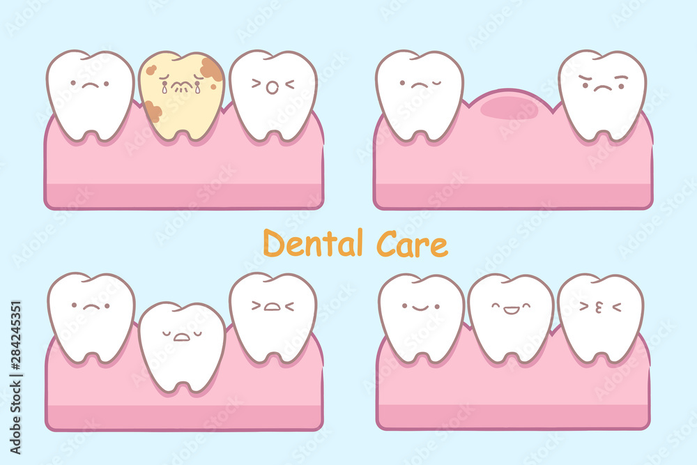 cartoon tooth with decay problem