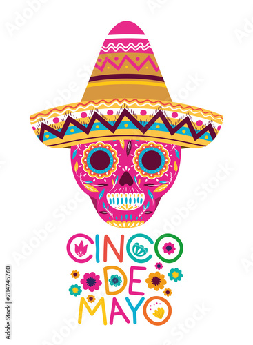 cinco de mayo label skull isolated icon