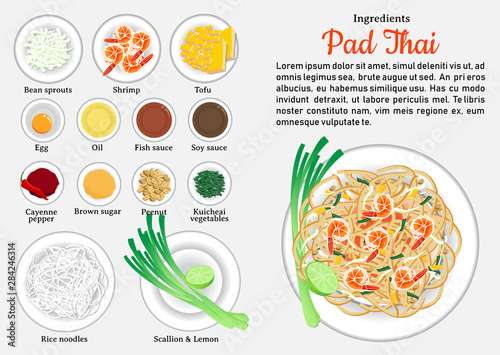 Ingredients of Pad Thai vector design. One of The Most Popular Dish in Thailand.