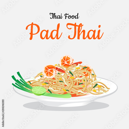  Thai food  Pad Thai vector design. Side view concept.