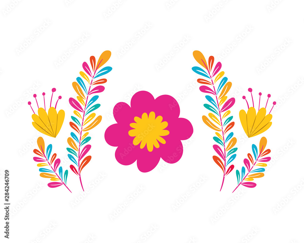 Fototapeta premium colorful flower with leafs isolated icon