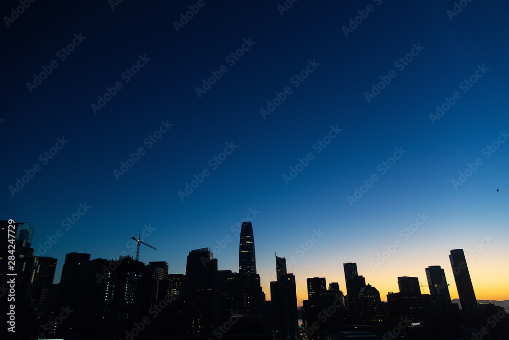 San Francisco California city skyline before sunrise