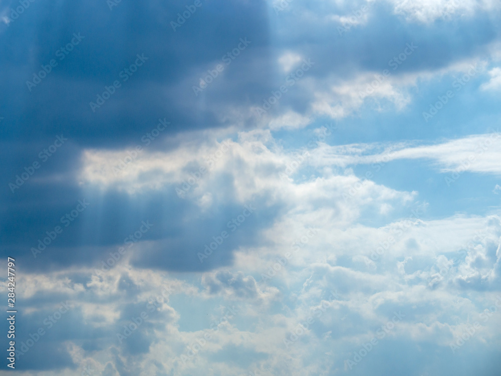 The sky at sunset, Sunny background, blue sky with white clouds, Natural landscape