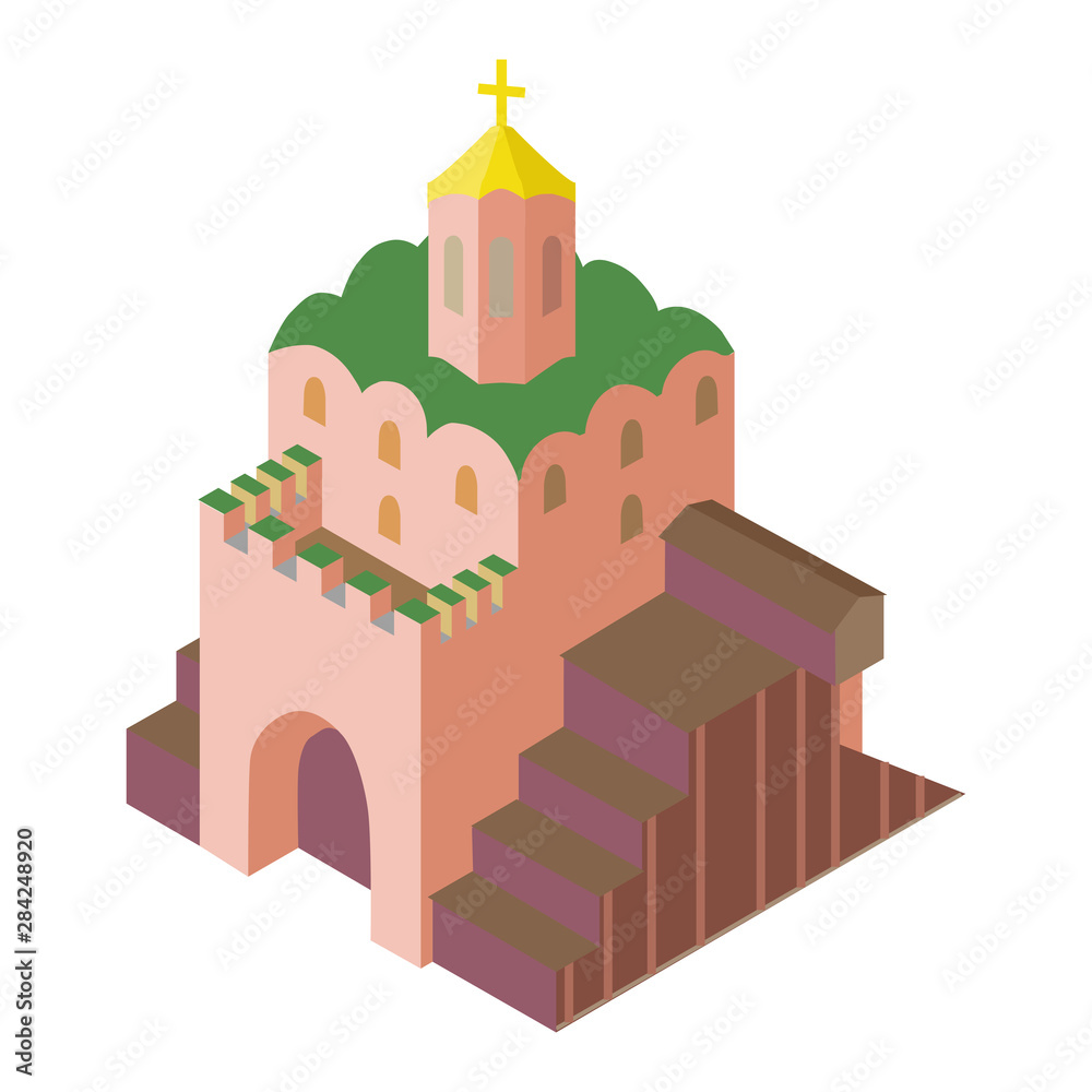Image of the historical building of the city of Kiev. The church is an architectural monument of culture. Three-dimensional model of the building. Image of the historical building of the city of Kiev. The church is an architectural monument of culture. Three-dimensional model of the building.