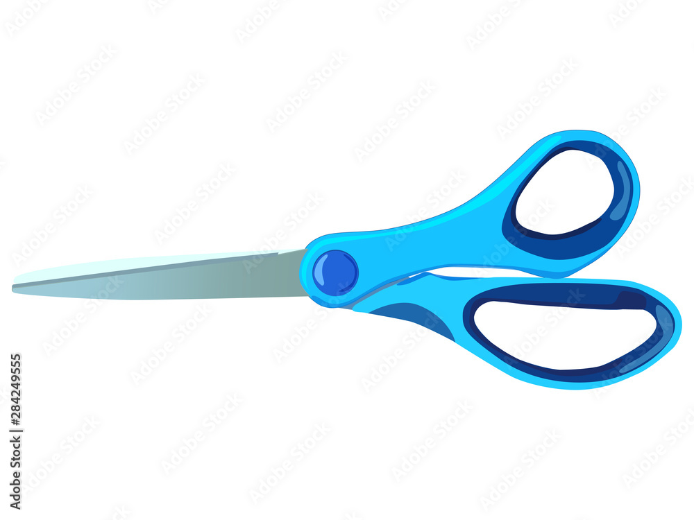 Scissors for cutting paper. Scissors with blue plastic handles and steel blades. Office scissors. Scissors for cutting paper. Scissors with blue plastic handles and steel blades. Office scissors.