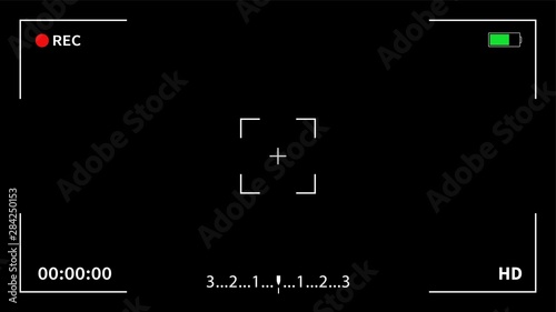 Camera viewfinder. Recording. Camera frame viewfinder screen of video recorder digital display interface. Vector illustration.