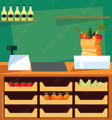 showcase store with fresh food and cash register machine