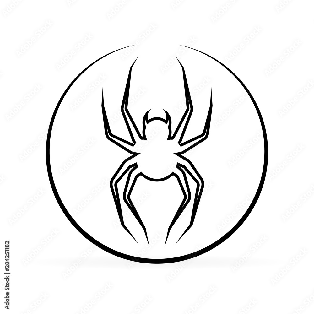 Black silhouette spider. Spider icon, Isolated. Spider logo template. Halloween symbol. Black tattoo design. Black silhouette spider. Spider icon, Isolated. Spider logo template. Halloween symbol. Black tattoo design.