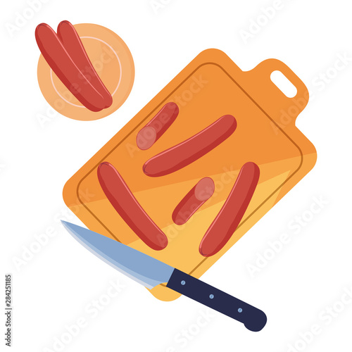 cutting board knife sausages preparation cooking