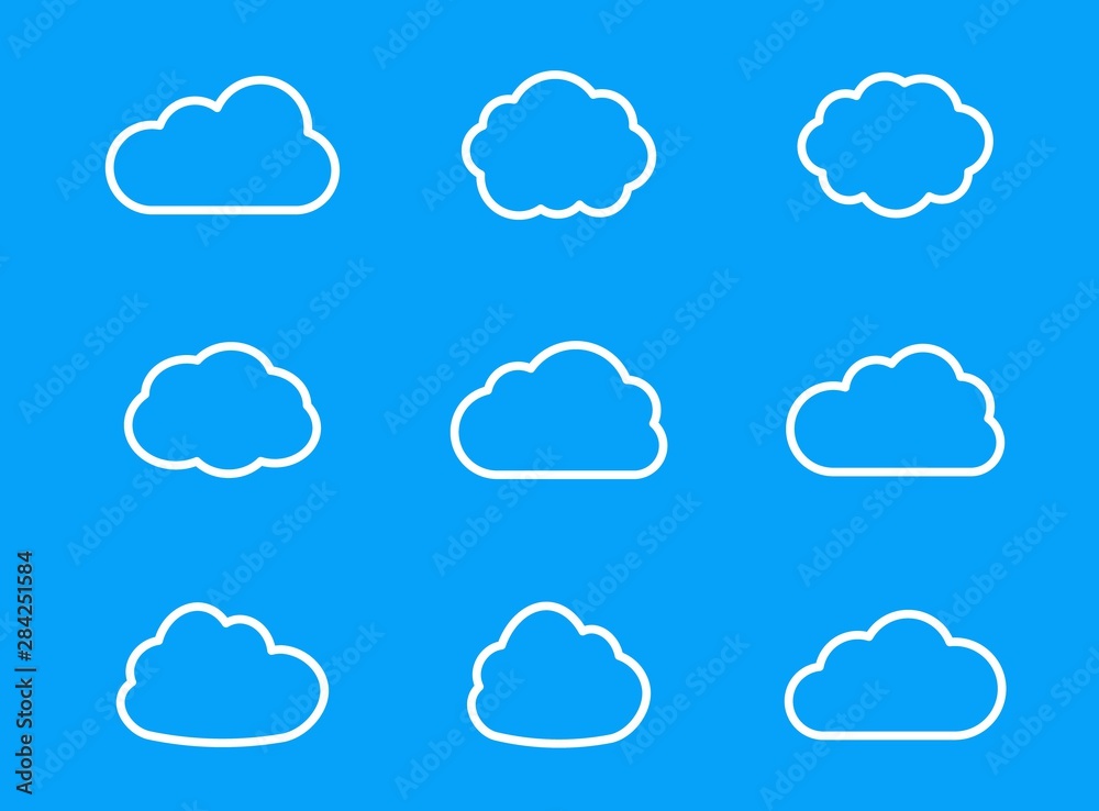 Cloud icons. Vector flat symbol for web design, app, ui and logo. Storage solution element, databases, networking, cloud and meteorology concept. Outline icon. Cloud icons. Vector flat symbol for web design, app, ui and logo. Storage solution element, databases, networking, cloud and meteorology concept. Outline icon.
